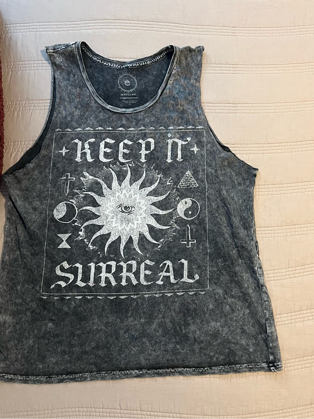 Keep It Surreal Graphic Tank Black Mineral Wash Celestial Mystic Witchy